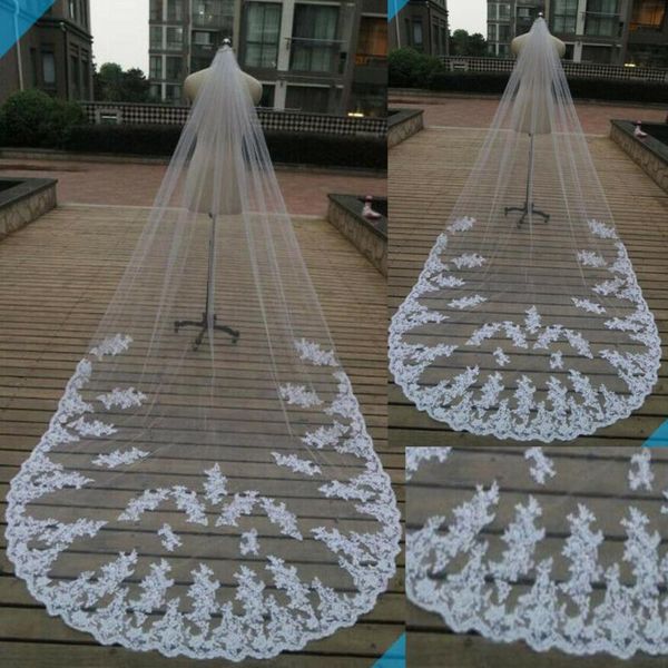 

bridal veils white/ivory 3m applique lace edge cathedral weeding veil with comb wedding accessoires, Black