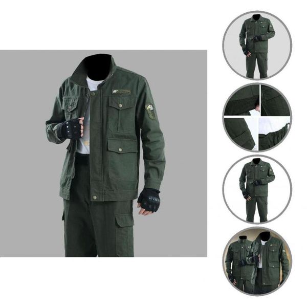 

jogging clothing two-piece set 2 pcs/set stylish long pants men overalls turn-down collar work clothes dirt-proof for welding, Black;red