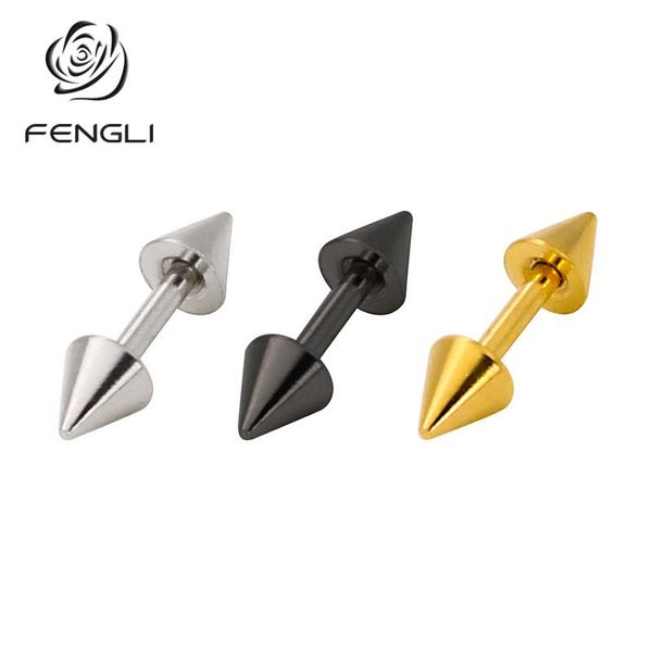 

stud fengli korean cone double sided barbell spike earring for men fashion jewelry birthday boyfriend present wholesale, Golden;silver