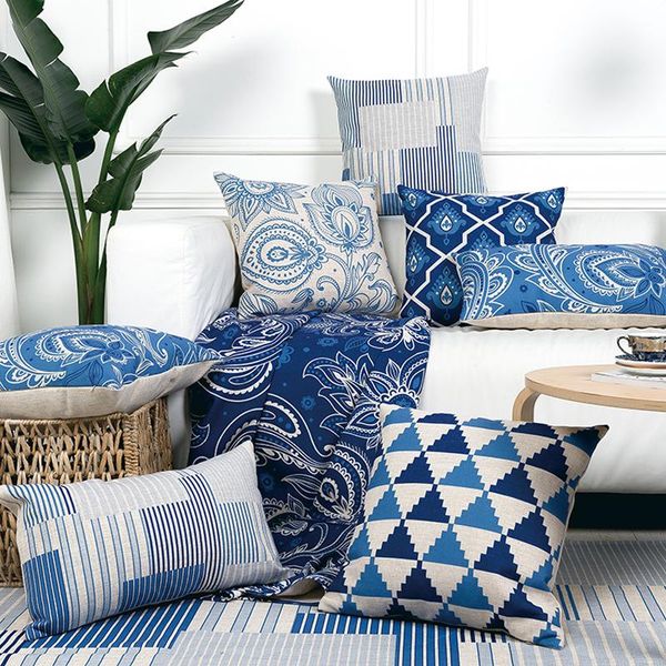 

home decorative pillow cover nordic blue theme geometry pattern 8124 linen case office sofa cushion cushion/decorative