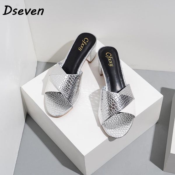 

slippers women sandals summer stone pattern colorful thick heel female fashion casual commuter high woman, Black