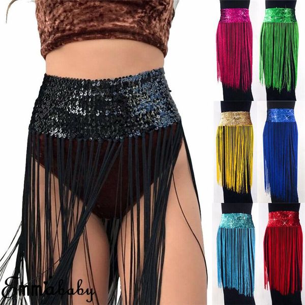 

skirts us women sequin shiny club skirt party beach dance tassel, Black