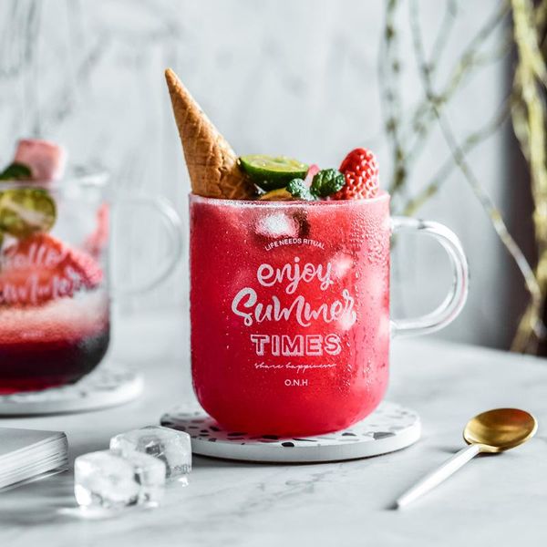 

simple ins style summer glass heat-resistant household handle creative alphabet mug cold drink cola juice cup gargle wine glasses