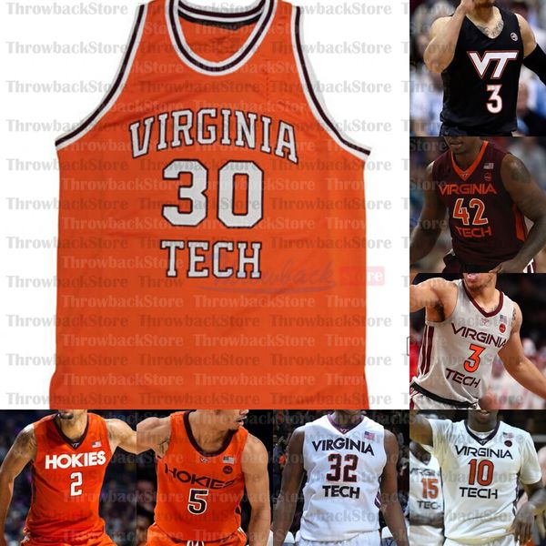 Изготовленные на заказ баскетбольные майки колледжа Virginia Tech Hokies 2 Landers Nolley II 4 Nahiem Alleyne 14 PJ Horne 15 Cone