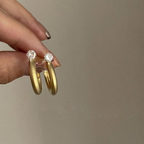 

hoop & huggie tarcliy french vintage shiny rhinestone c-shaped earrings geometric metal niche women temperament earring fashion daily, Golden;silver