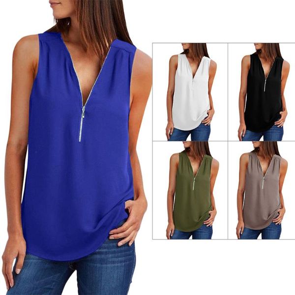 

white zip neckline sleeveless shirt tank women casual summer women's tanks & camis