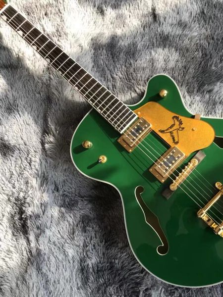 

made exclusively guitar custom grand gret semi hollow jazz green electric guitar