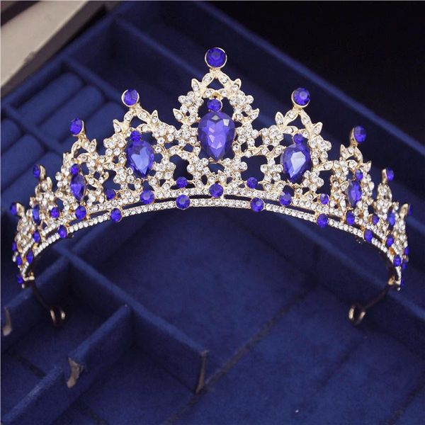 

hair clips & barrettes luxury rhinestone crystal tiaras princess diadem bridal wedding crown jewelry blue headband party dance head ornament, Golden;silver