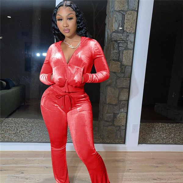 

fashion designer wjfzqm fluwelen training suit womens for training packages outfits rits broek past case casual black matching 2 secondary, Gray