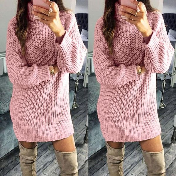 

autumn winter long sweater women turtleneck turtle neck warm knitted dress ladies pullover female#g30 casual dresses, Black;gray
