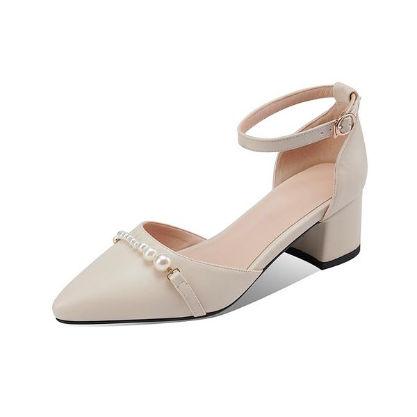 

sandals pqecfs big size 30-43 summer fashion sweet women string bead cover heel pointed toe med heels 3 colors, Black