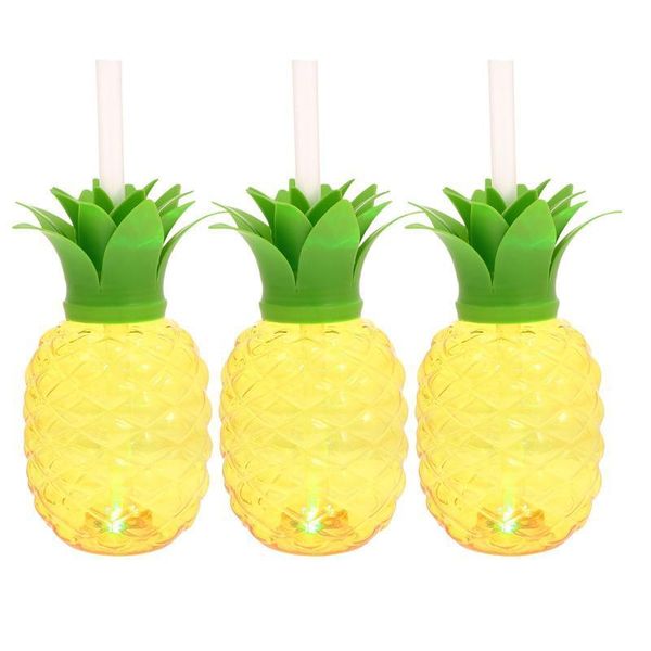 

disposable cups & straws 1 set 3pcs 500ml luminous beverage creative pineapple with light for bar(with lid and straw)