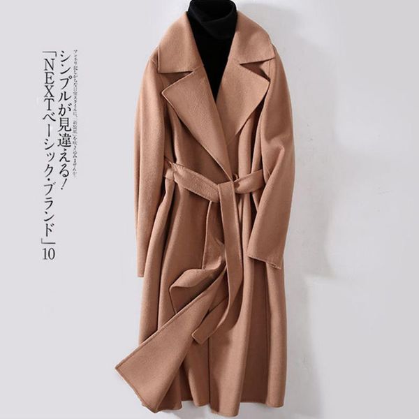 

women's wool & blends plus size 3xlwomen autumn winter large slim big swing split x- long woolen overcoat, Black