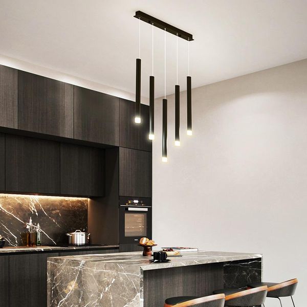 Moderna lampada a sospensione a led per la cucina Sala da pranzo Soggiorno Tavolo da bar Lampadario a sospensione nordico nero Negozio per ufficio Lampade per illuminazione interna