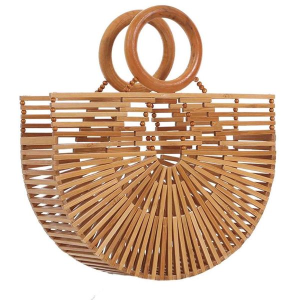 

storage bags hollow out handbags bamboo fashionable women crossbody summer woven beach tote messenger female purse gift