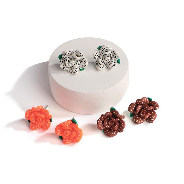 

stud aensoa handmade 3d flowers polymer clay earrings for women fashion simple cute mini earring statement jewelry accessories, Golden;silver