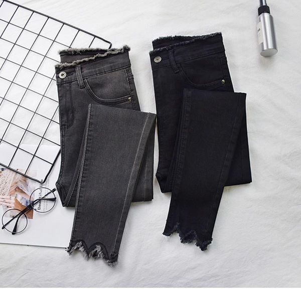 

women's pants & capris spring 2021 korean fashion student haircut slim pencil jeans, Black;white
