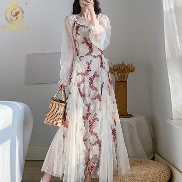 

fashion runway elegant maxi long dresses women's ruffles mesh embroidery formal party vestidos 210520, Black;gray