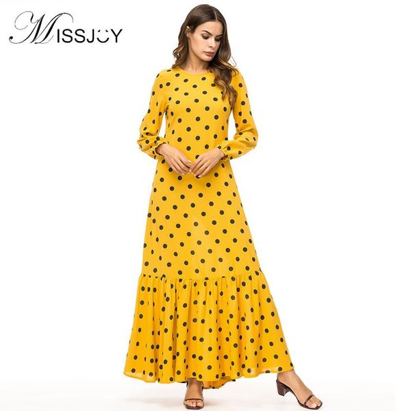 

casual dresses missjoy women ruffles yellow plus size 4xl long sleeve polka dot printedabaya muslim turkish mermaid maxi dress, Black;gray