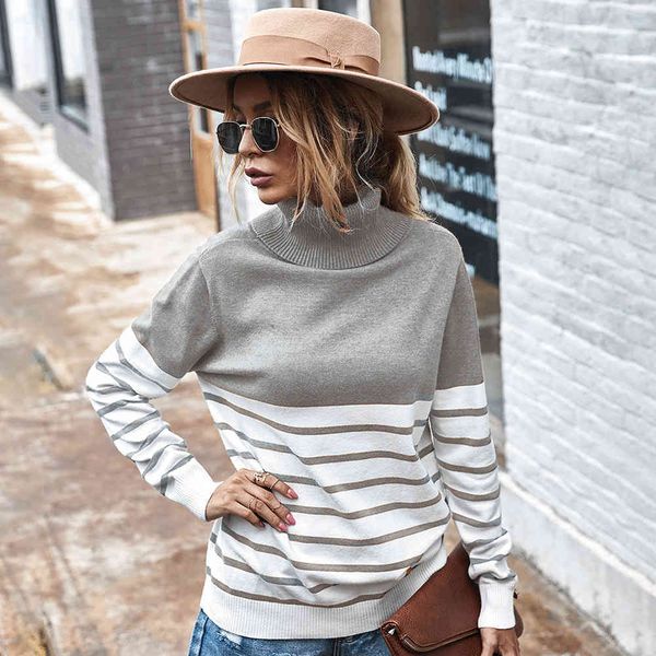 

sweaters winter knitted patchwork turtleneck women casual long sleeve striped pullovers sweater female clothing, White;black