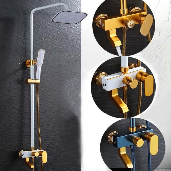 Set doccia per bagno Set di rubinetti in alluminio Space Rubinetti miscelatori per vasca da bagno con interruttore oro e acqua fredda