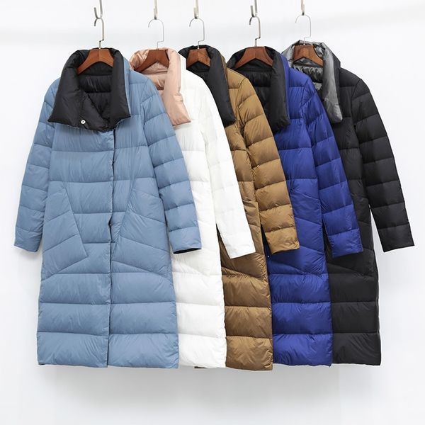 

winter down jakcet women plus size medium long white duck coats ladies outwear korean female both sides light feather 210602, Black