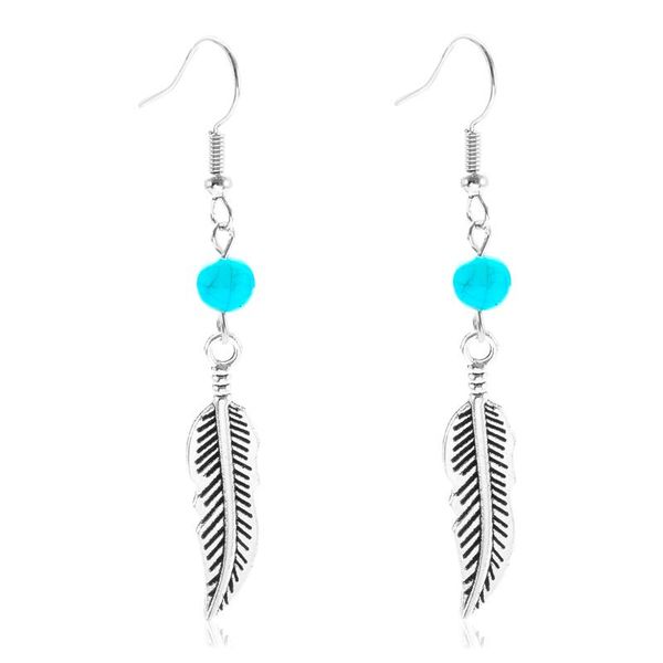 

dangle & chandelier bohemian style earrings green stone tassel pendant pattern leaves ethnic retro exquisite jewelry gift, Silver