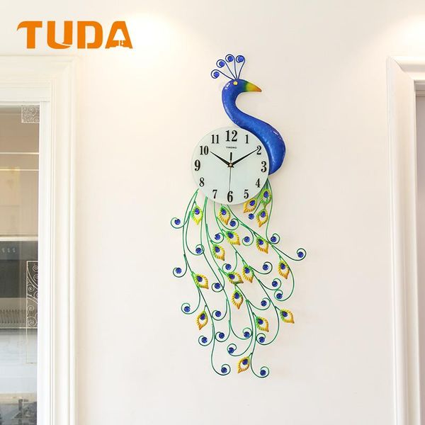 

38x92cm european-style peacock wall clock creative iron decorative living room quartz modern design clocks