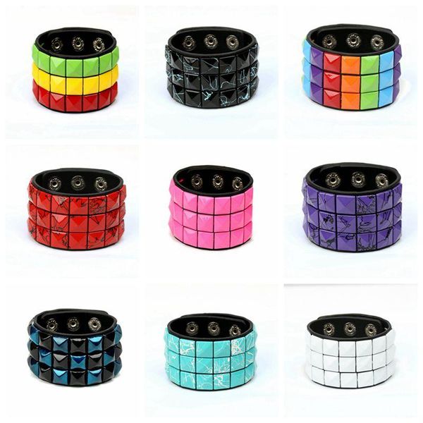 

charm bracelets fashion 9 color double belt leather wrist friendship big wide bracelet for male female buckle vintage punk jewelry, Golden;silver