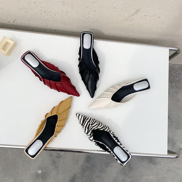 

slippers low heel women 2021 brand design candy colors pointed toe casual slides outdoor beach mules shoes female flip flops, Black