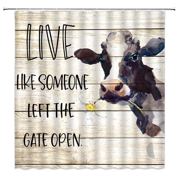 

farm animal shower curtain milk cow with daisy flower and funny words on rustic wooden decor funny humor,fabric bathroom set