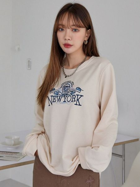 

dazy lion & letter embroidery pullover l1on#, White;black