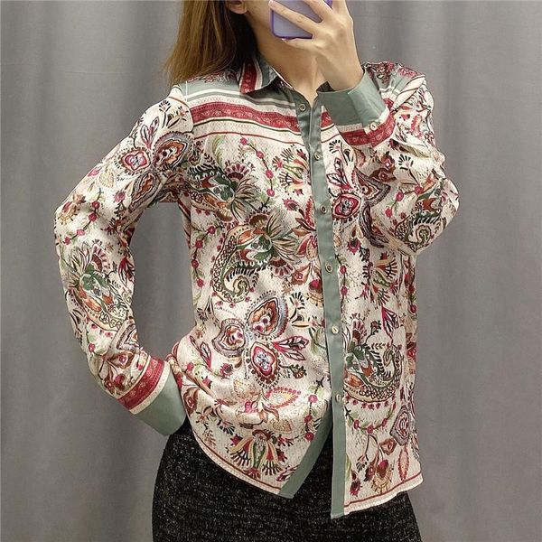 

stylish elegant paisley print blouses vintage lapel collar long sleeve office wear female shirts blusas mujer chic women's &, White