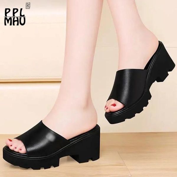 

slippers black open-toe women platform designer pu leather gear non-slip summer slides elegant light pumps female sandals