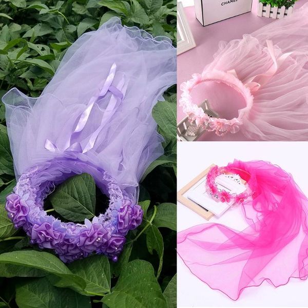 

hair accessories handmade floral beaded headband solid color flower crown with two layer lace veils wreath lovely, Slivery;white