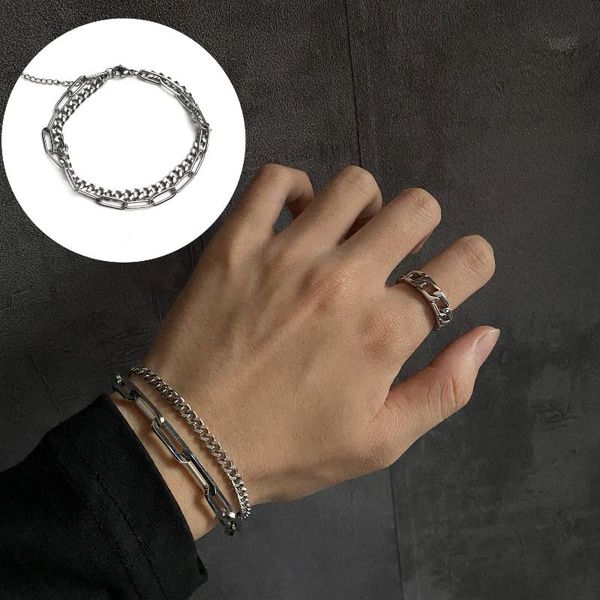 

link, chain ins titanium steel non-fading bracelets for men and women hip-hop simple versatile double-layer bracelet jewelry, Black