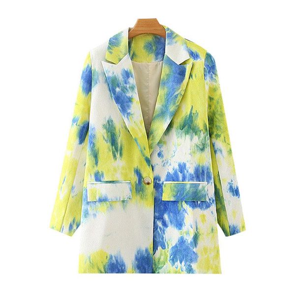 

women's suits & blazers autumn women fashion single button colorful tie-dye print coat vintage long sleeve pockets female outerwear chi, White;black