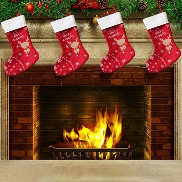 

christmas decorations stockings fabric santa claus sock gift with hanging rope kids candy bag festive party xmas tree ornament1