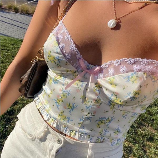 

crop floral y2k women tank summer patchwork lace sleeveless low cut backless bodycon camisole beach cuteandpsycho, White