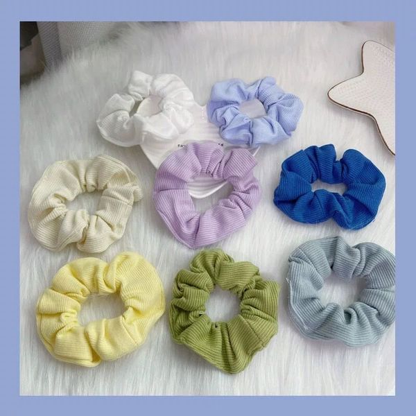 

12 solid colors scrunchie elastiy accessories for the of girls headwear ponytail holder hair 4.5 polegada, Golden;white