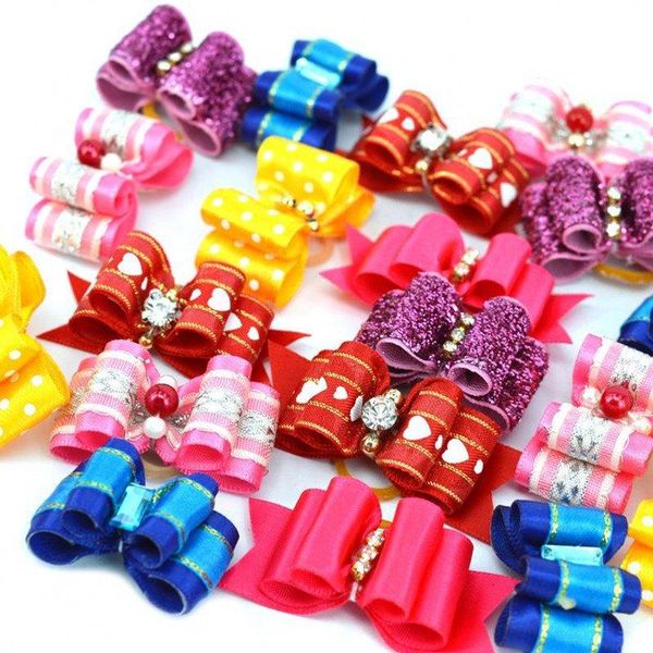 

dog apparel 10pcs small hair bows with rubber bands puppies doggies cats not bowknot pomeranian yorkie grooming accessories