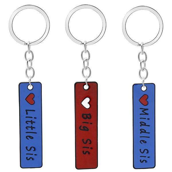 

good sister keychain big middle little double-sided color fashion europe america stainless steel children's gift l diy can be customize, Silver