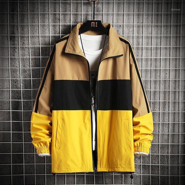 

men's jackets spring autumn patchwork men streetwear casual loose solid windbreaker youth jacket male hip hop coat homme drop, Black;brown