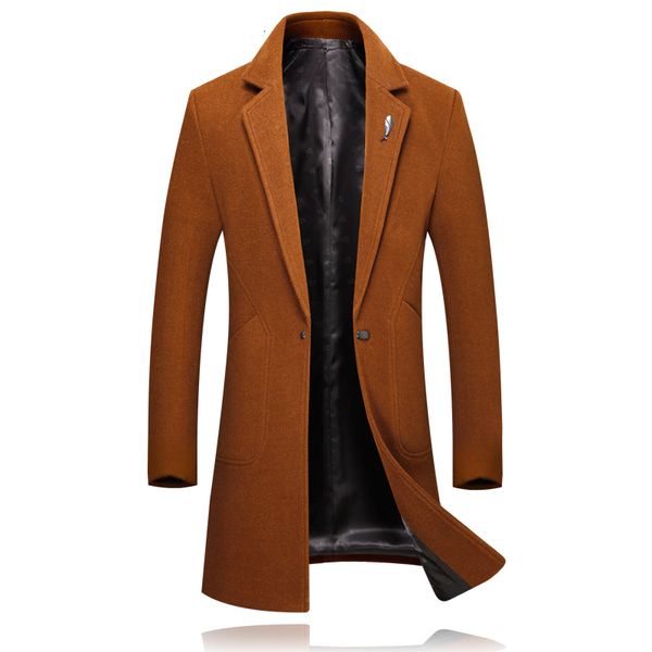 

men's wool & blends autumn and winter long jacket fashion long-sleeved woolen coat embroidered coats slim fit business jackets u21b, Black