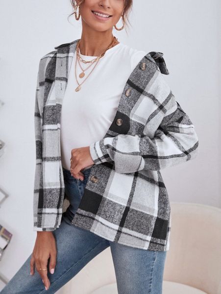 

plaid print drop shoulder blouse o1jb#, White