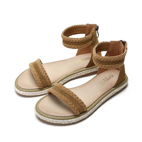 

summer women sandals genuine leather flat roman gladiator casual open toe beach big size ladies shoes, Black