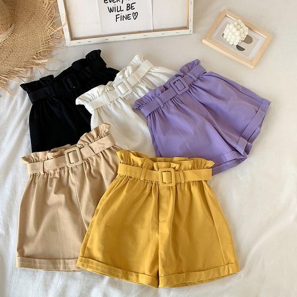 

shorts summer girl cute high waist flower bud korean style middle and small children all-match 3-8-10 -12years, Black
