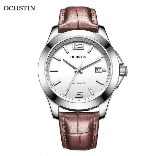 

ochstin luxury mark 2021 mechanical men's watches automatic calendar waterproof sports leather clock male, Slivery;brown