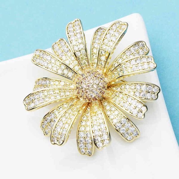 

wuli&baby luxury daisy brooches women cubic zircon flower weddings office brooch pins gifts, Gray