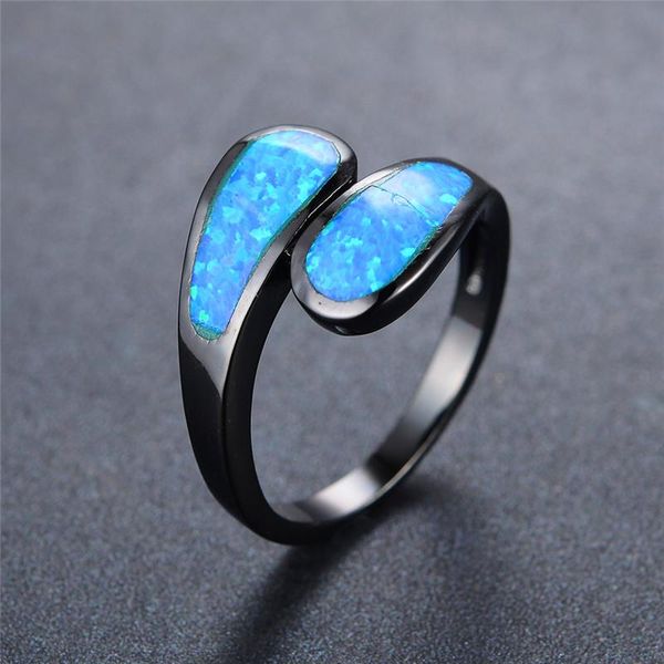 

wedding rings cute female blue fire opal ring vintage 14kt black gold for women promise unique style engagement, Slivery;golden